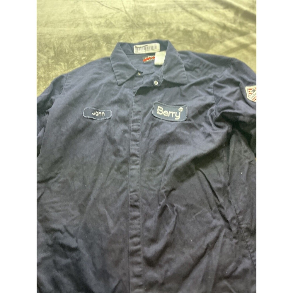 Bulwark‎ Flame Resistant Men's Button Up Long Sleeve 2112 Blue Work Shirt Large